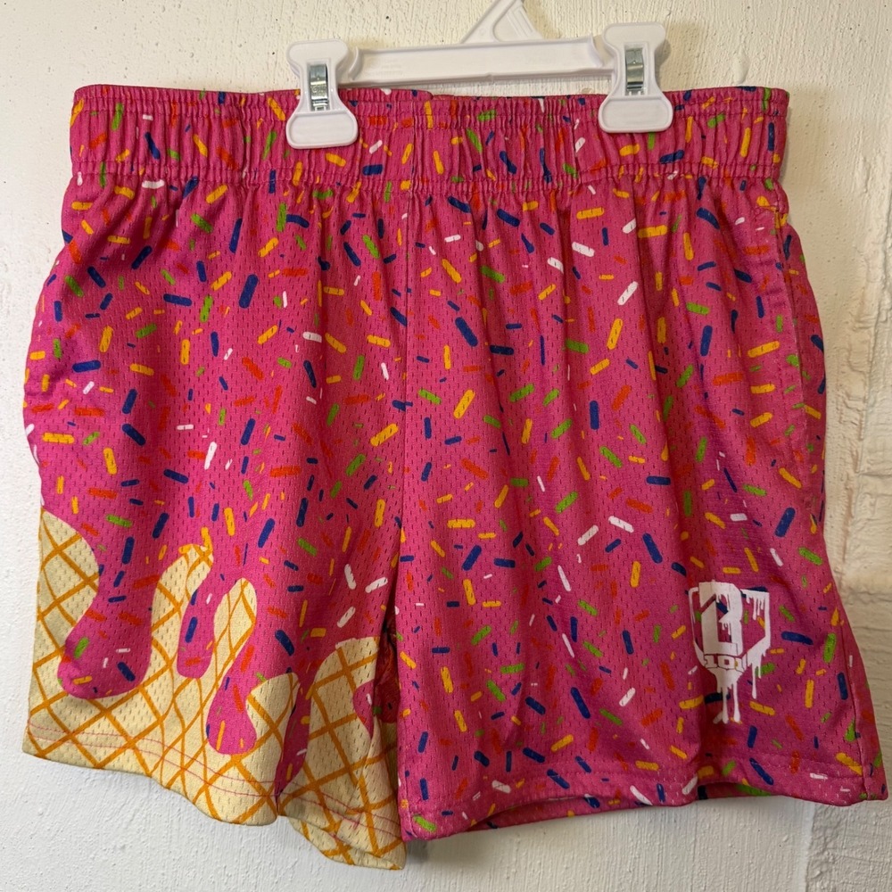 B101 Apparel Men Pink Ice Cream Sprinkle Mesh Basketball Shorts Small